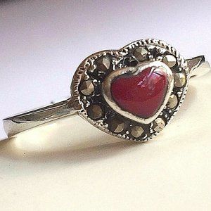 Sterling Silver Marcasite Heart Ring Size 6 8 Promise 925 Red Valentine Day